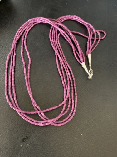 Navajo Purple Sugilite 5-Strand Necklace | Sterling Silver Rice Heishi | 20" | Authentic Native American Handmade | 12929