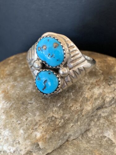 Navajo Kingman Turquoise Multi-Stone Ring | Authentic Native American Sterling Silver | Sz 14 | 105