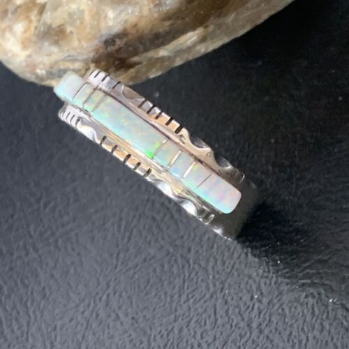 Navajo White Opal Inlay Ring | Sterling Silver | Sz 11.5 | Authentic Native American Handmade | 13534