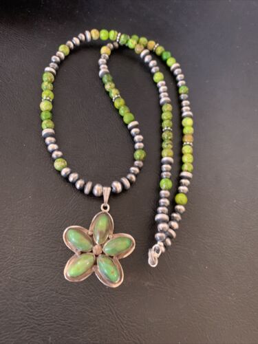Navajo Green Gaspeite Turquoise Pendant | Authentic Native American Sterling Silver | Multi-Stone | 12263