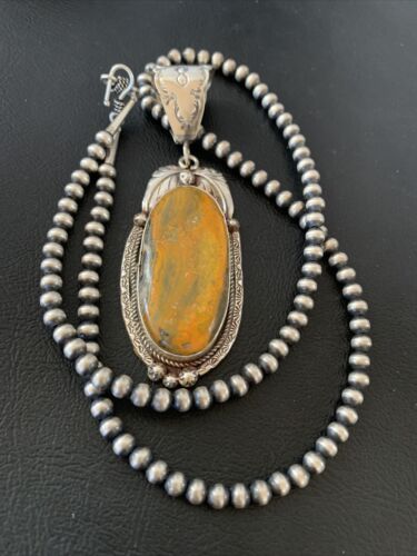 Navajo Pearls Bumblebee Jasper Necklace Pendant | Sterling Silver | Authentic Native American Handmade | 01898