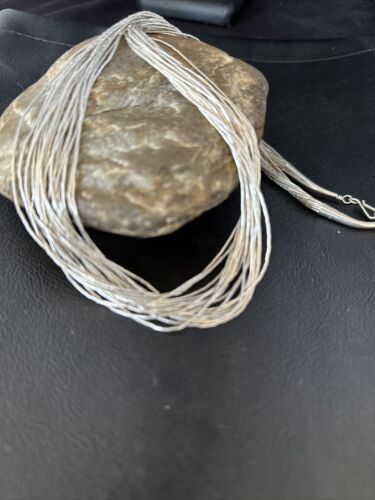 Handmade Liquid Heishi Necklace | 20 Strands Sterling Silver | 22" Silver Tubes | 14708