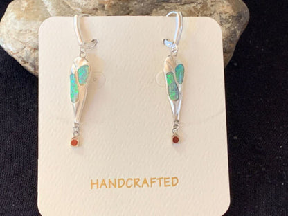 Native American Navajo Blue Opal Inlay Earrings | Sterling Silver | 2" | 1518