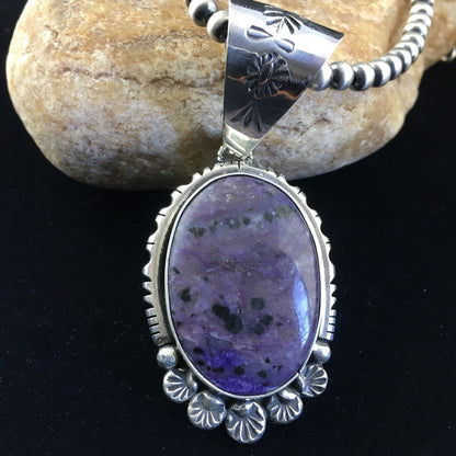 Navajo Purple Charoite Pendant Necklace | Sterling Silver | Authentic Native American Handmade | 10087