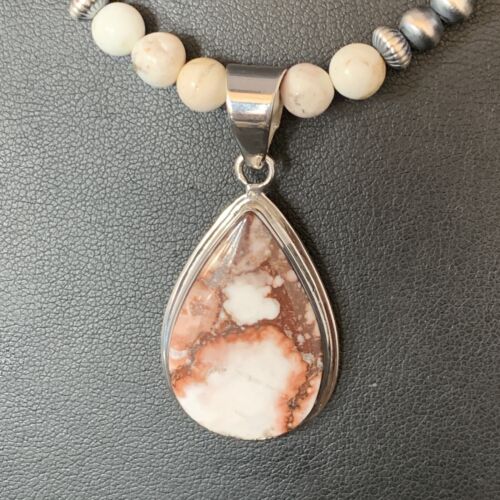 Navajo Pearls Necklace with Wild Horse Turquoise Pendant | Sterling Silver | Authentic Native American Handmade | 13902
