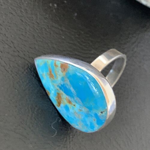 Navajo Blue Kingman Turquoise Ring | Sterling Silver | Sz 8 | Authentic Native American Handmade | 12787
