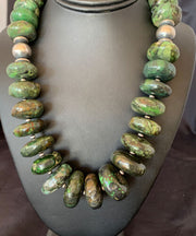 Navajo Chunky Graduated Natural Green Turquoise Necklace | Sterling Silver | Authentic Native American | 21" | 11359
