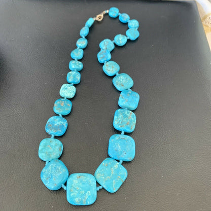 Ultra Rare Old Pawn Sleeping Beauty Turquoise Graduated Beads Necklace | Sterling Silver | 10411