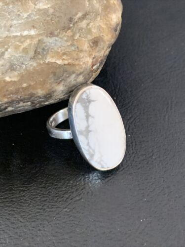 Navajo White Howlite Ring | Sterling Silver | Sz 8.5 | Authentic Native American Handmade | 11611