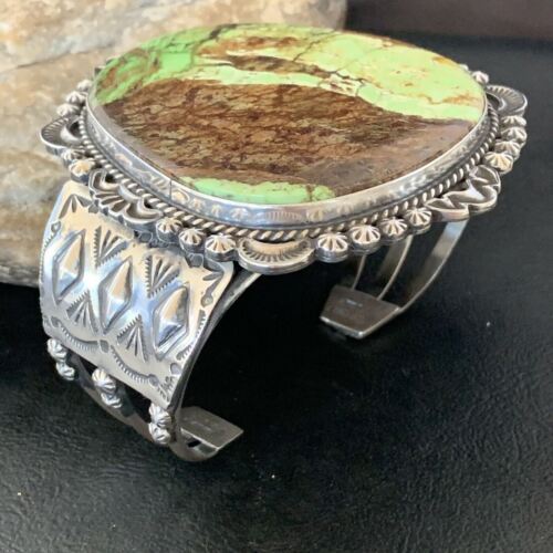 Native American Men's Navajo Bracelet | Sterling Silver Green Gaspeite | Authentic Handmade | 2046