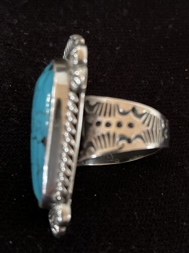 Navajo Blue Spiderweb Turquoise Ring | Sterling Silver | Sz 7.5 | Authentic Native American Handmade | 1068