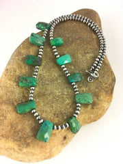 Navajo Faceted Teardrop Green Turquoise Necklace | Sterling Silver | 20" | Authentic Native American Handmade | 8867