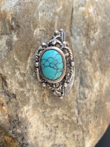 Southwestern Old Pawn Navajo Blue Turquoise Ring | Sterling Silver | Sz 8 | 10778