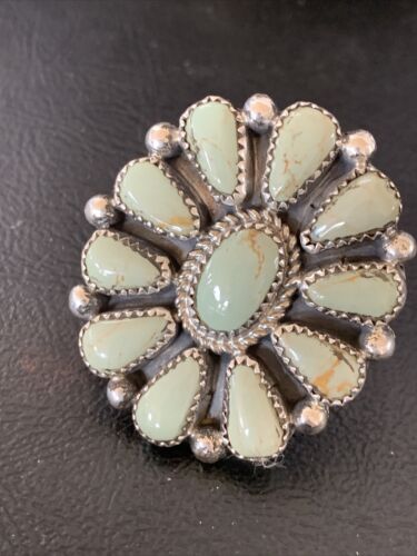 Navajo Green Turquoise Cluster Ring | Authentic Native American Sterling Silver | Multi-Stone | Sz 7.5 | 12189