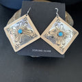 Navajo Blue Turquoise Earrings | Stamped Sterling Silver | Authentic Native American Handmade | 13322