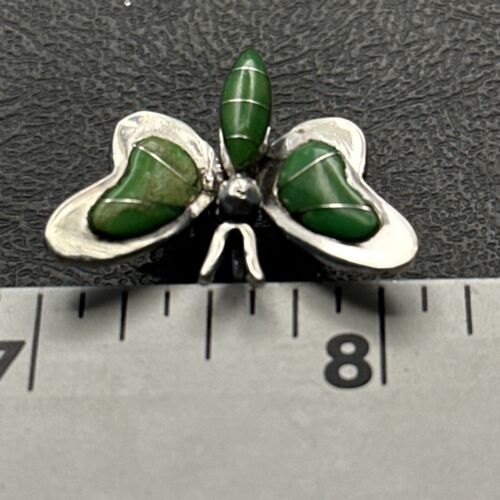 Navajo Butterfly Green Gaspeite Inlay Pin Pendant | Sterling Silver | Authentic Native American Handmade | 14585