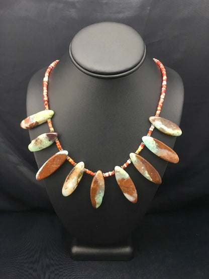 Navajo Green Chrysoprase & Spiny Oyster Necklace | Sterling Silver | 20" | Authentic Native American Handmade | 4284