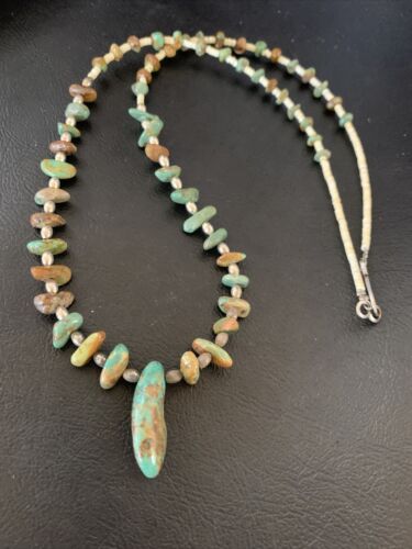 Navajo Royston Bead Green Turquoise Pendant Necklace | Sterling Silver | 22" | 12536