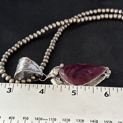Navajo Purple Spiny Oyster Necklace Pendant for Women | Sterling Silver | Authentic Native American Handmade | 14661