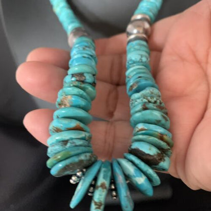 Navajo Graduated Blue Turquoise Necklace | Sterling Silver | Authentic Native American | 22" | 13567