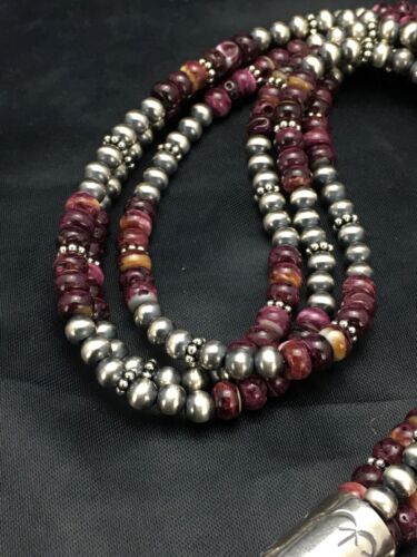 Navajo Purple Spiny Oyster Necklace | Sterling Silver | 22" | Authentic Native American Handmade | 14026