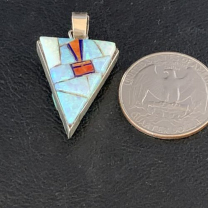 Navajo Turquoise Spiny Opal Multi-Color Inlay Pendant | Sterling Silver | Authentic Native American Handmade | 13723