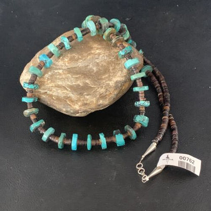 Native American Navajo Turquoise Shell Heishi Bead Necklace | Sterling Silver | 30" | 00762
