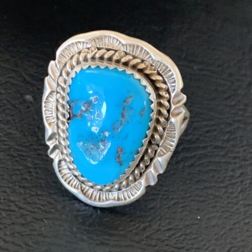 Navajo Blue Kingman Turquoise Ring | Sterling Silver | Sz 9 | Authentic Native American Handmade | 12952