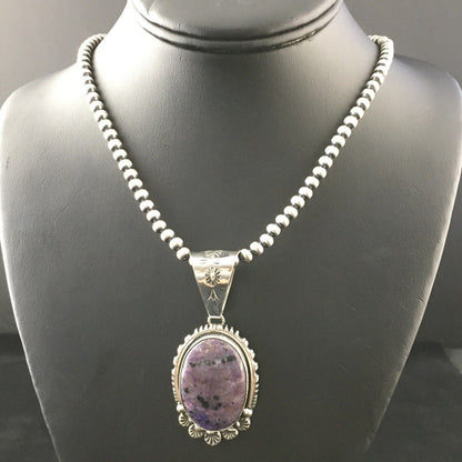 Navajo Purple Charoite Pendant Necklace | Sterling Silver | Authentic Native American Handmade | 10087