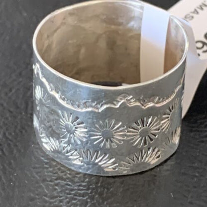 Navajo Stamped Wide Band Ring | Sterling Silver | Sz 11.5 | Authentic Native American Handmade | 10963 - Masha USA