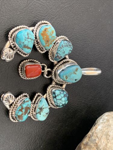 Navajo Coral Spiderweb Turquoise Pendant | Authentic Native American Sterling Silver | Naja | 02226