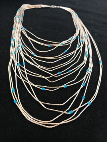 Turquoise Liquid Heishi Necklace | 19 Strand Graduated | Sterling Silver | Authentic Native American Handmade | 3701