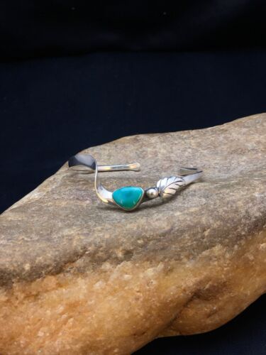 Native American Turquoise Feather Bracelet | Navajo Sterling Silver | Handmade | 8937