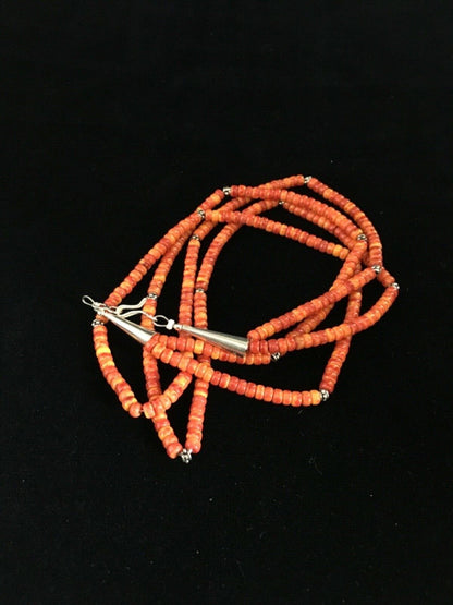 Southwestern Red Orange Spiny Heishi Necklace | Sterling Silver | 20" | 1782