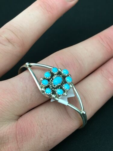 Native American Handmade Sterling Silver Blue Turquoise Bracelet | 10181