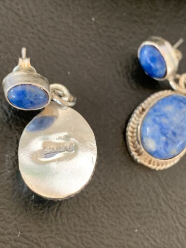 Navajo Denim Lapis Dangle Earrings | Sterling Silver | 1.1" | Authentic Native American Handmade | 1704