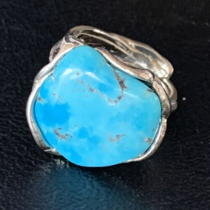 Navajo Blue Kingman Turquoise Ring | Sterling Silver | Sz 8 | Authentic Native American Handmade | 13542