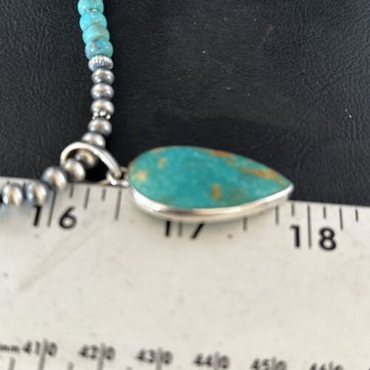 Navajo Blue Turquoise Pendant Necklace | Sterling Silver | Authentic Native American Handmade | 14472