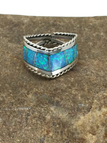 Native American Navajo Blue Opal Inlay Ring | Sterling Silver | Sz 7.75 | 2785