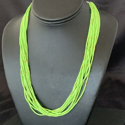 Southwestern Green Gaspeite Heishi Necklace | 10 Strand | Sterling Silver | 20" | 2238