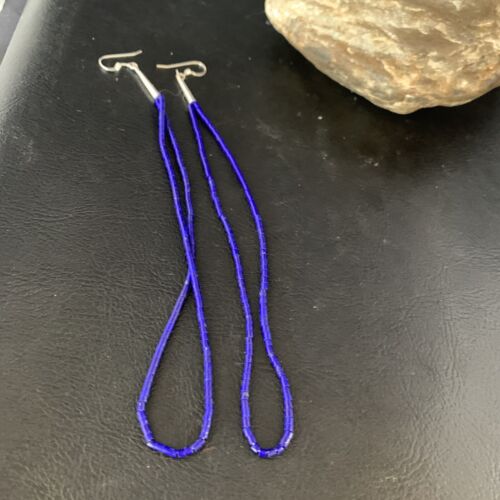 Silver Heishi Beads Blue Lapis Lazuli Earrings | Sterling Silver | 5" | 13506