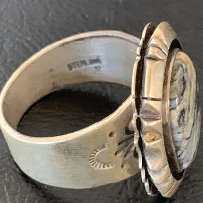 Navajo White Buffalo Turquoise Ring | Sterling Silver | Sz 12.5 | Authentic Native American Handmade | 11940