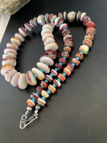 Navajo Purple Spiny Oyster & Turquoise Graduated Necklace | Sterling Silver | Authentic Native American | 20" | 11391