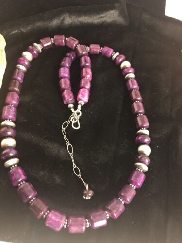 Navajo Purple Sugilite Bead Necklace | Sterling Silver | Authentic Native American Handmade | 18" | 3128