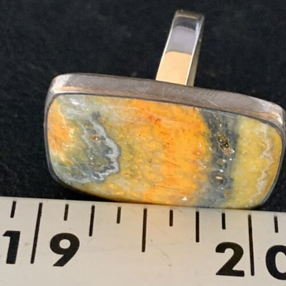 Navajo Yellow Bumble Bee Jasper Ring | Sterling Silver | Sz 8 Adjustable | Authentic Native American Handmade | 14015