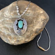 Navajo Blue Turquoise Shadowbox Pendant | Sterling Heishi Necklace | Authentic Native American Handmade | 13690
