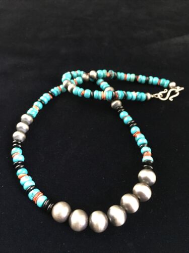 Southwestern Navajo Blue Turquoise Spiny Oyster Necklace | Sterling Silver | 18" | 10045