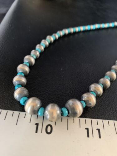 Navajo Pearls Graduated Blue Turquoise Bead Necklace | Sterling Silver | 16" | 13593