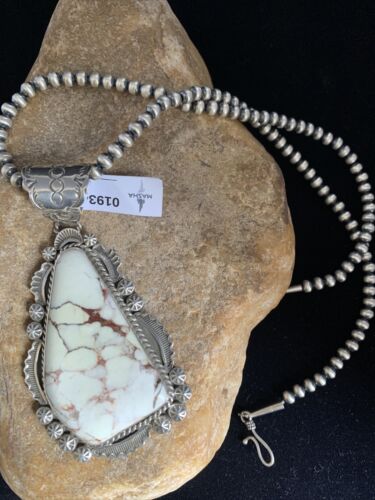 Men's Navajo Wild Horse Turquoise Pendant Necklace | Sterling Silver | Authentic Native American Handmade | 01934