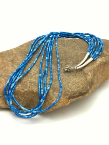 Navajo Lapis Lazuli Tube Heishi Bead 5-Strand Necklace | Sterling Silver | Authentic Native American Handmade | 4197